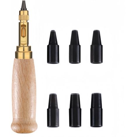 Perforadora automática de cuero, con 6 perforaciones reemplazables para costura, papel y manualidades (1,5 mm - 4 mm)