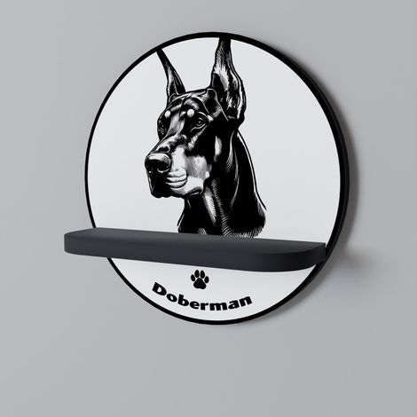 DOBERMANN-HUND Rundes Regal Schwarz (1/5)