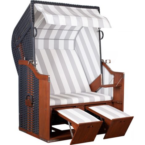 deVries Strandkorb ""Profi Ostsee POEL"" PVC anthrazit Des. 989, Größe 124 x 87 x 159 cm