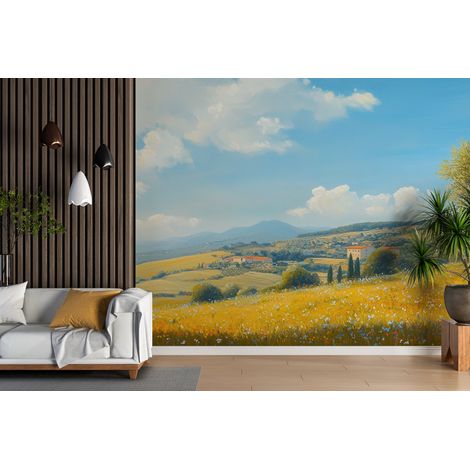 Papier peint campagne horizon doliviers et herbes folles - 150 x 250 cm (1/2)