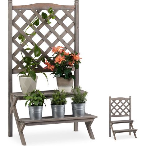 Etagère à fleurs Treillis bois escalier plantes échelle étagère plantes Grille HxlxP: 109x61x40 cm, gris (1/5)