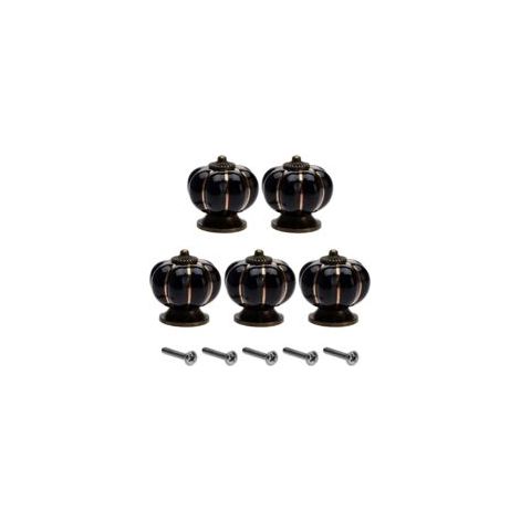 CSPARKV Lot de 5 boutons de tiroir vintage 40 mm, poignée en céramique, bouton de porte d'armoire, bouton citrouille pour armoire, buffet, commode, cuisine - Noir (1/5)
