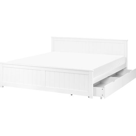 Cama con 2 cajones de madera de pino MDF minimalista escandinavo 180 x 200 cm blanco Sabran