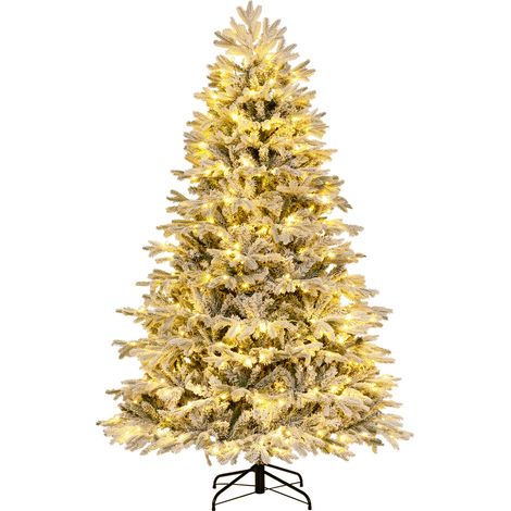 Sapin de Noël artificiel enneigé 210 cm en PE et PVC avec 450 LED à lumière blanc chaud et branches articulées pour salon et fêtes (1/5)