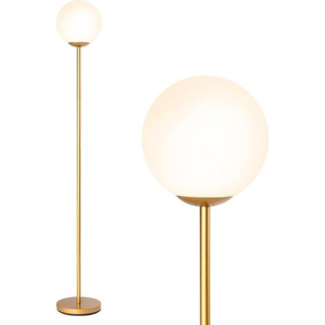 COSTWAY Lampada da Terra 60W, Lampada da Stelo 165 cm con Paralume in Vetro e Base Pesante, Interruttore a Pedale, Piantana da Terra Design per Soggiorno e Camera da Letto (1/5)