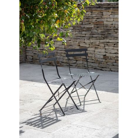 2 x Garden Trading Outdoor Indoor Bistro Chairs Seat Carbon Grey Metal Patio