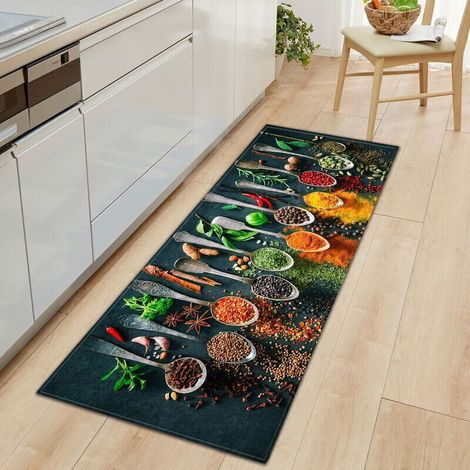 Tapis de Cuisine, Vaisselle & Épices 60 x 180cm Devant Lavable Antiderapant Comfort Tapis de Bain Paillasson Tapis de Sol Cuisine
