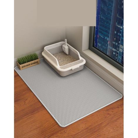Tapis de litière pour chat, 45 x 30 cm, double couche imperméable en EVA, pour bacs à litière et toilettes (gris) (1/4)