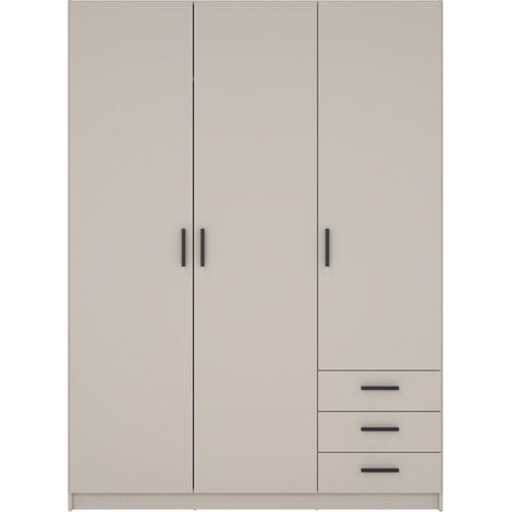 ARMOIRE SPRINT - BOIS PANNEAUX DE PARTICULES - BEIGE MAT - 3 PORTES + 3 TIROIRS - L 147 X P 49,8 X H 200,4 CM SANS (1/5)