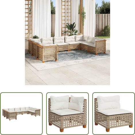 Gartensessel - 9-tlg. Garten-Sofagarnitur mit Kissen Beige Poly Rattan (1/5)