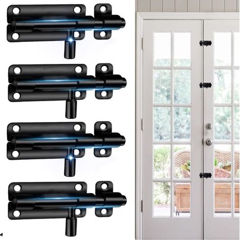4 Pièces 304 Targette de Porte Exterieur, Verrou Porte Exterieur, Loquet de Porte Coulissante en Acier Inoxydable, pour Entrepôt Garage Grange Portail Cour Porte (Noir) (1/5)