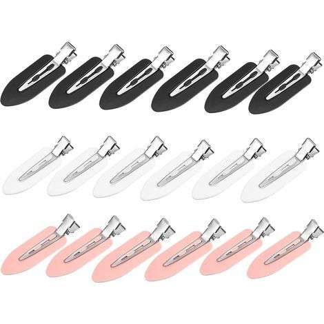18-piece set of non-curling hair clips (black, red, white) for hairstyling, bangs, waves, and makeup tools. (1/4)