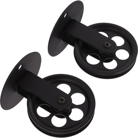Lot de 2 poulies industrielles pour suspension lumineuse de style grange vintage, fixation murale ou plafond, poulies de levage et de remorquage noires (1/5)