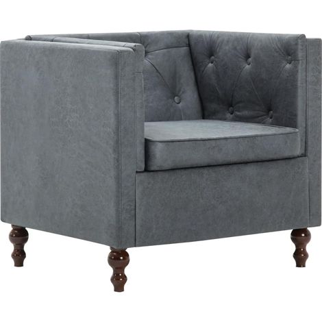 Sillón silla asiento de salón sofá club de diseño tapizado de salón en tela gris 1102344