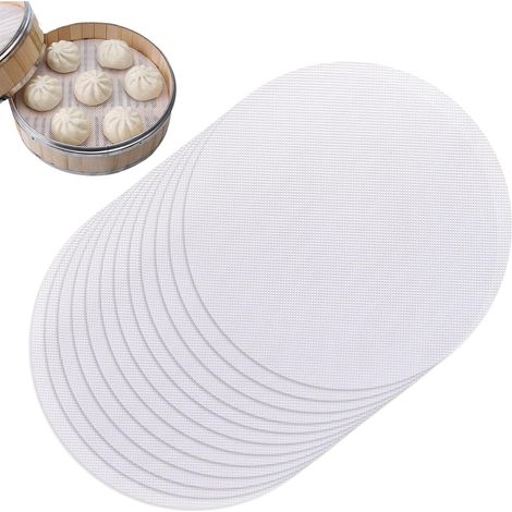 12 Silikon-Dampfgarmatten, 25 cm Durchmesser, runde Silikon-Dampfgarmatten aus Netzgewebe, antihaftbeschichtet, wiederverwendbar, für Küchendampfgarer, Reis, Gebäck, Dim Sum (1/5)