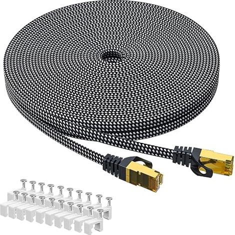 Cat 8 Ethernet Cable 40m, Cat8 Flat Braided (40Gbps 2000MHz/s), Gigabit Rj45 STP Shielded LAN Patch Cable Wire for Network Modem Router Patch Panel (1/5)