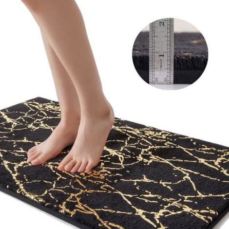 Tapis de bain antidérapant lavable Noir Tapis décoratif doré - Accessoire de salle de bain de luxe En microfibre douce et absorbante (1/4)