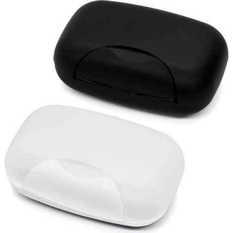 Boîte à Savon de Voyage, Imperméable Porte-Savon en Plastique, boîte à Savon Solide pour Salle de Bain (Noir & Transparent, 2) (1/5)