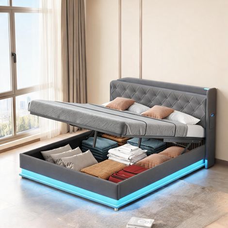 Canapé-lit convertible gris 160 x 200 cm avec rangement (1/5)