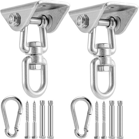 2 Pièces 360° Rotation Crochet Plafond Charge Lourde, Support Sac Frappe avec Vis Fixation, Crochet Suspension Acier Inoxydable pour Chaise Suspendue, Balançoire, Serviette Yoga (450kg Capacité) (1/5)