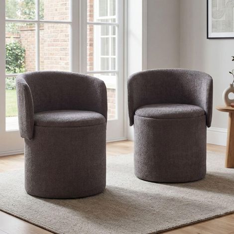 Wahson Set of 2 Chenille Dining Chairs, Upholstered Barrel Chairs with Folding Backrests and Hidden Storage, Kitchen and Dining Room Chairs, Gray