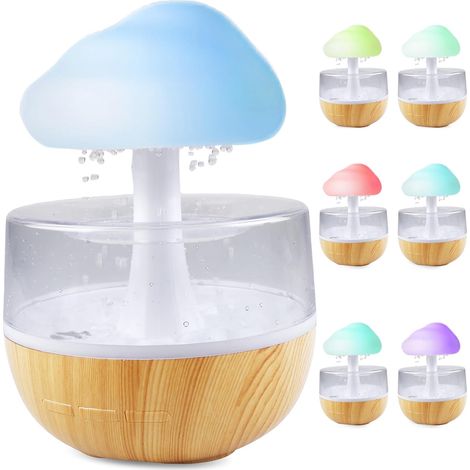 Regenwolken-Luftbefeuchter mit Nachtlicht: 3-in-1-Wolkenwasserbrunnen, Diffusor für ätherische Öle, 7-Farben-Nachtlicht, Schreibtisch, Tisch