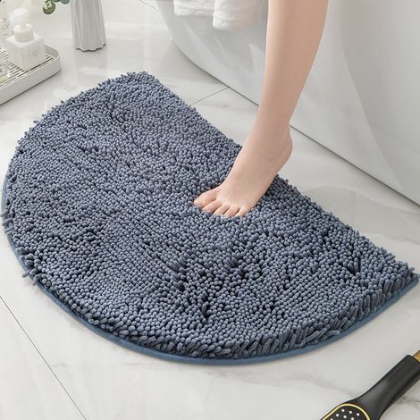 Tapis de bain semi-circulaire, tapis de salle de bain, tapis de bain semi-circulaires en chenille, tapis de sol absorbants pour enfants, tapis de bain et de douche lavables, Misblauw, 50 x 80 cm (1/4)