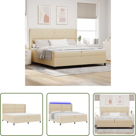 vidaXL Lit à lattes - Lit à ressort LED avec matelas Crème 200 x 200 cm tissu (1/5)