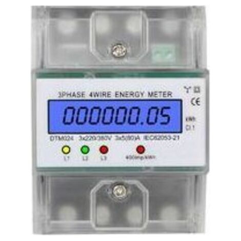 1 pièce Compteur d'énergie triphasé à 4 fils 220/380V 5-80A Consommation d'énergie Compteur kWh Installation sur rail DIN Compteur d'énergie électrique numérique avec écran LCD rétroéclairé (1/4)