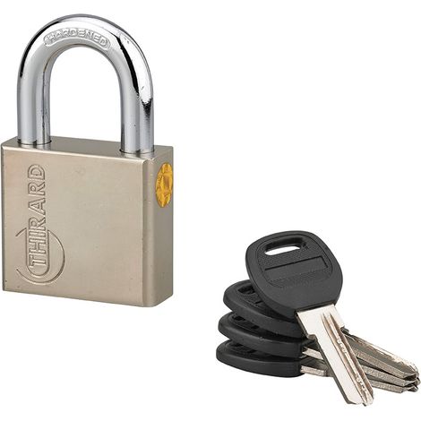 Lucchetto a chiave Quadra, in acciaio, 50mm, arco in acciaio temprato nichelato, 4 chiavi reversibili - Thirard
