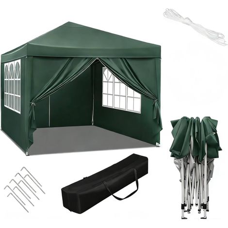 Gazebo de jardín 3x3 m verde con lona Oxford y estructura de hierro (1/5)