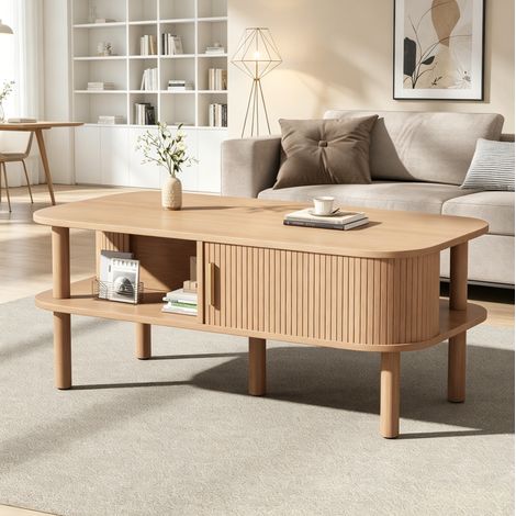 DESMIU Table basse avec 1 porte coulissante et niches ouvertes, pour salon, en MDF, couleur bois, 110 × 55 × 45 cm (1/5)