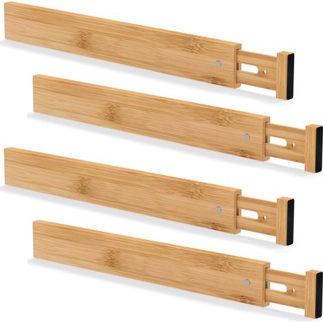 Lot de 4 Séparateurs de Tiroir en Bambou 44-55 x 1.5 x 5.7 cm Nature Séparateurs de Tiroir de Cuisine Réglables Organisateurs de Tiroir pour Vêtements Chambre Bureau Salle de Bain (1/5)