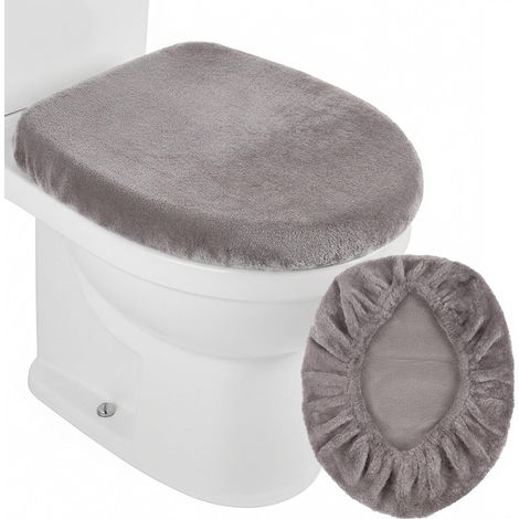 1 housse de WC grise - En velours doux - Lavable en machine - Anti-poussière - Pour la plupart des abattants de WC (gris) (1/5)