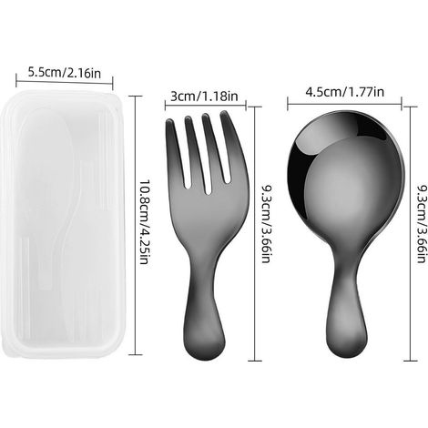 Set de couverts pliables portables en acier inoxydable noir, 3 pièces : kit d'ustensiles (fourchette, cuillère) pour voyage et camping avec étui de rangement (1/4)