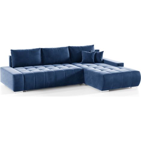 Ecksofa Sofa mit Schlaffunktion VOGAR Stoff Monolith Blau Ottomane Rechts (1/4)