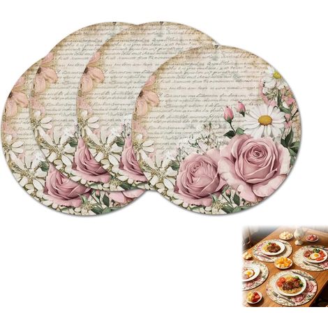 Set de 4 Dessous de Plat Ronds Fleuris - Dessous de Plat Lavable, Décoration de Table pour Printemps, Pâques, Été, Accessoire pour Cuisine, Salle à Manger, Style Campagnard (1/5)