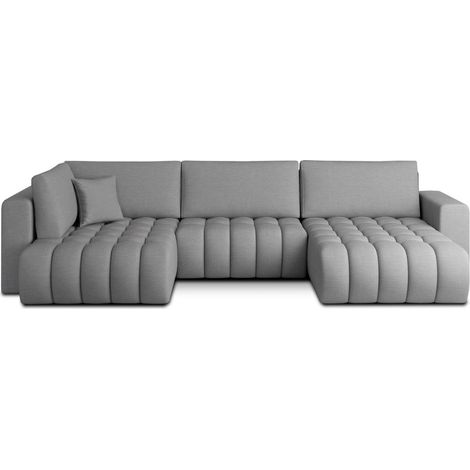 Canapé d'angle BONITA convertible 6 places gris clair tissu – droit – 350x175cm (1/3)