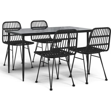 Maison Exclusive - 5-tlg. Garten-Essgruppe Schwarz Poly Rattan (1/5)