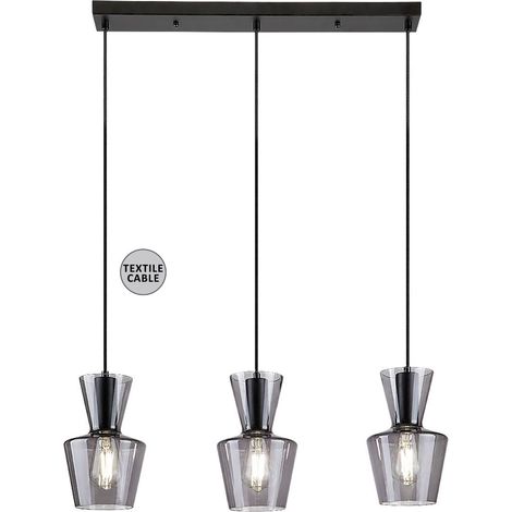 Lampe suspendue Abra E27 3x Max.40W Metal Matt noir, verre teinté L: 170 cm B: 60 cm H: 170 cm Ø15 cm Dimmable (1/5)