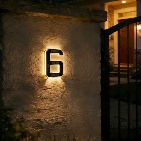 Numéros de maison solaires, panneau d'adresse LED étanche de 23 cm (9 pouces) pour usage extérieur, 6 x 6 pouces (1/5)