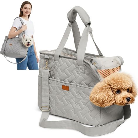 Sac de Transport pour Chien et Chat, pliable, tissu respirant, poches intégrées, sac à bandoulière, pour voyages et sorties, Gris Étoilé, taille S, OUYLAF (1/5)