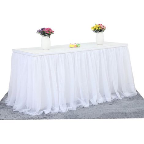 Falda de mesa de tul hecha a mano, decoración para bodas y fiestas (rectangular o redonda) (1/5)