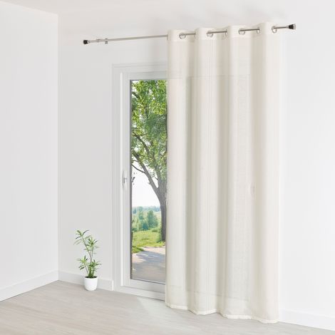 Homemaison – Voilage uni rayures brodées blanc 300x240 cm – 100% polyester – 8 œillets ronds argent – Lavable en machine à 30°C (1/4)