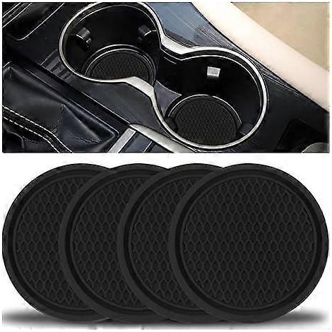 Dessous de verre universel antidérapant pour voiture (lot de 4), intégré dans un sous-verre décoratif, accessoires intérieurs de voiture, noir (1/5)