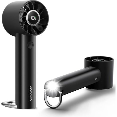 Gaiatop ventilateur à main turbo avec lampe torche et base à clip, mini ventilo portable, ventilateur de voyage rechargeable pour maison, bureau, extérieur et, cadeau pour femmes et hommes, Noir pur (1/5)
