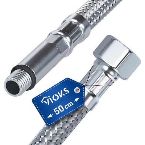 Tuyau blindé 3/8" ÜM x M10 x 50 cm Rallonge de tuyau de raccordement en acier inoxydable pour robinetterie (1/5)