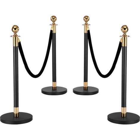 Mophorn Absperrpfosten 4-teilig, Personenleitsystem Set mit 2 schwarzen Samtseilen (1,5 m), Absperrständer mit befüllbarem Sockel für Veranstaltungen, Ausstellungen, Hotels, Kinos und Messensteuerung