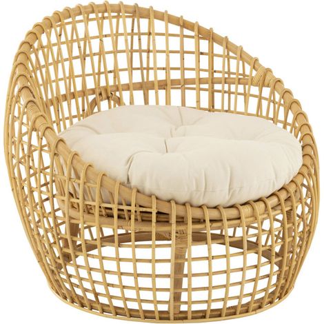 Fauteuil en Rotin & Coussin "Lise" 84cm Naturel (1/5)