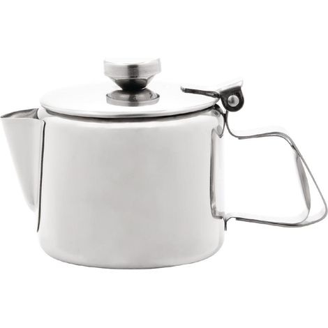 Théière en Acier Inoxydable 290 ml/10 oz, Argenté, Finition Miroir Poli, Anse Résistante à la Chaleur, Bec Verseur Large, Couvercle à Charnière, Compatible Lave-Vaisselle, P964